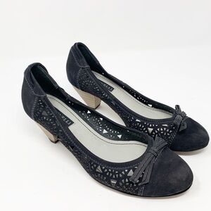 MARTINELLI Laser Cut Peep Toe Kitten Heel Pumps